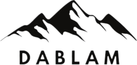 Close up black and white image of Dablam logo with transparent background